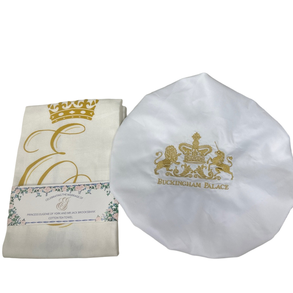 Go Royal with these unique Royal gifts! Shower cap and tea towel- Eugenia Palace